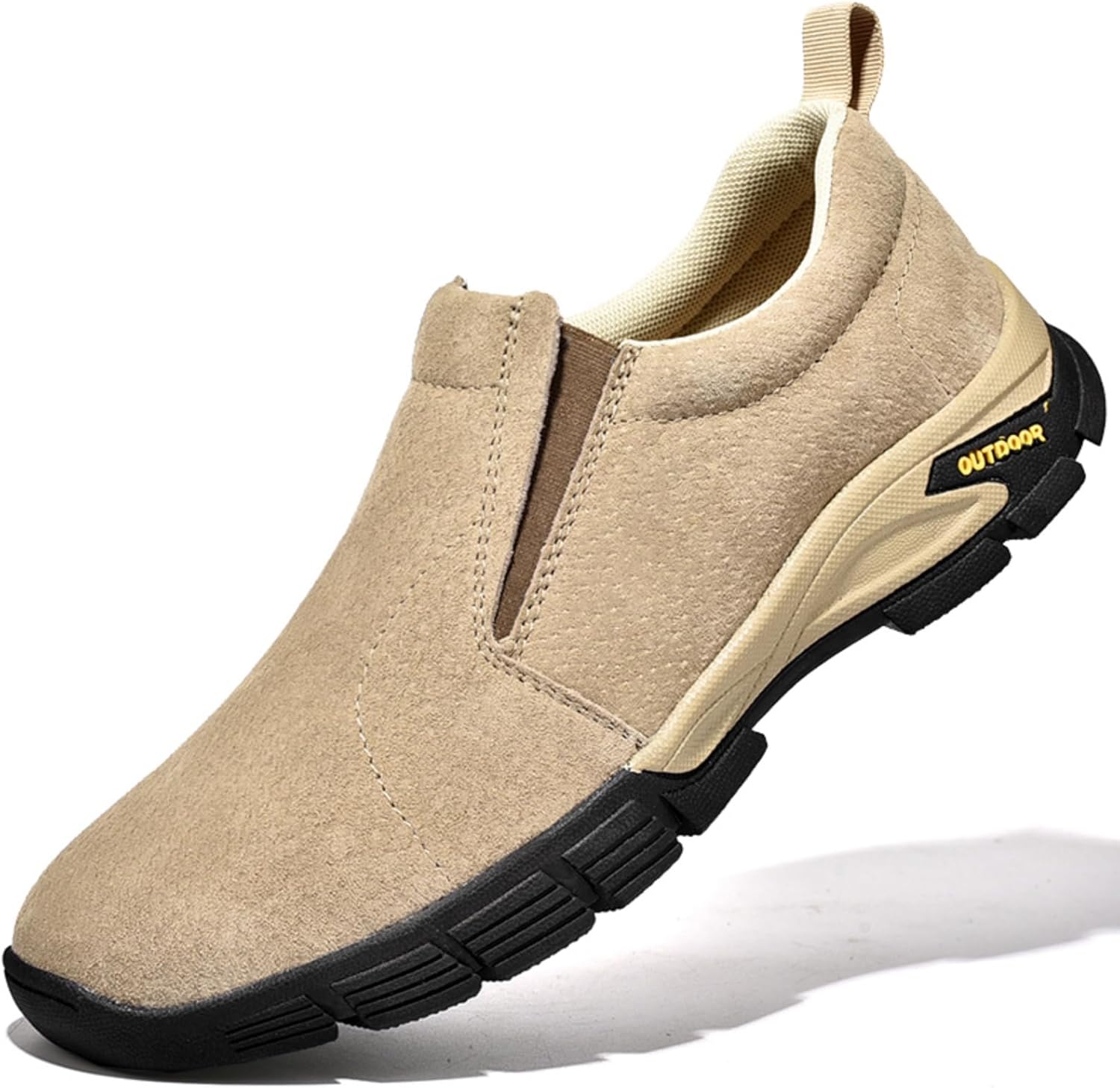 

Мужские лоферы из замшевой кожи с ручной строчкой, эластичной вставкой, без шнуровки, легкие, низкие, с круглым носком, нескользящие, повседневные мокасины, обувь для прогулок, походов и вождения Qwuieoin, хаки