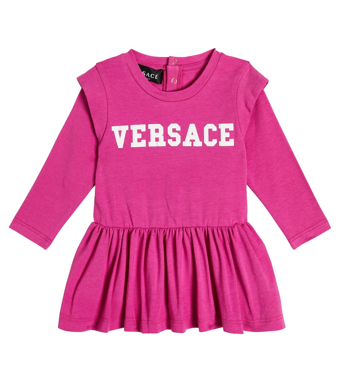 

Платье baby из смесового хлопка с оборками и логотипом Versace Kids, розовый