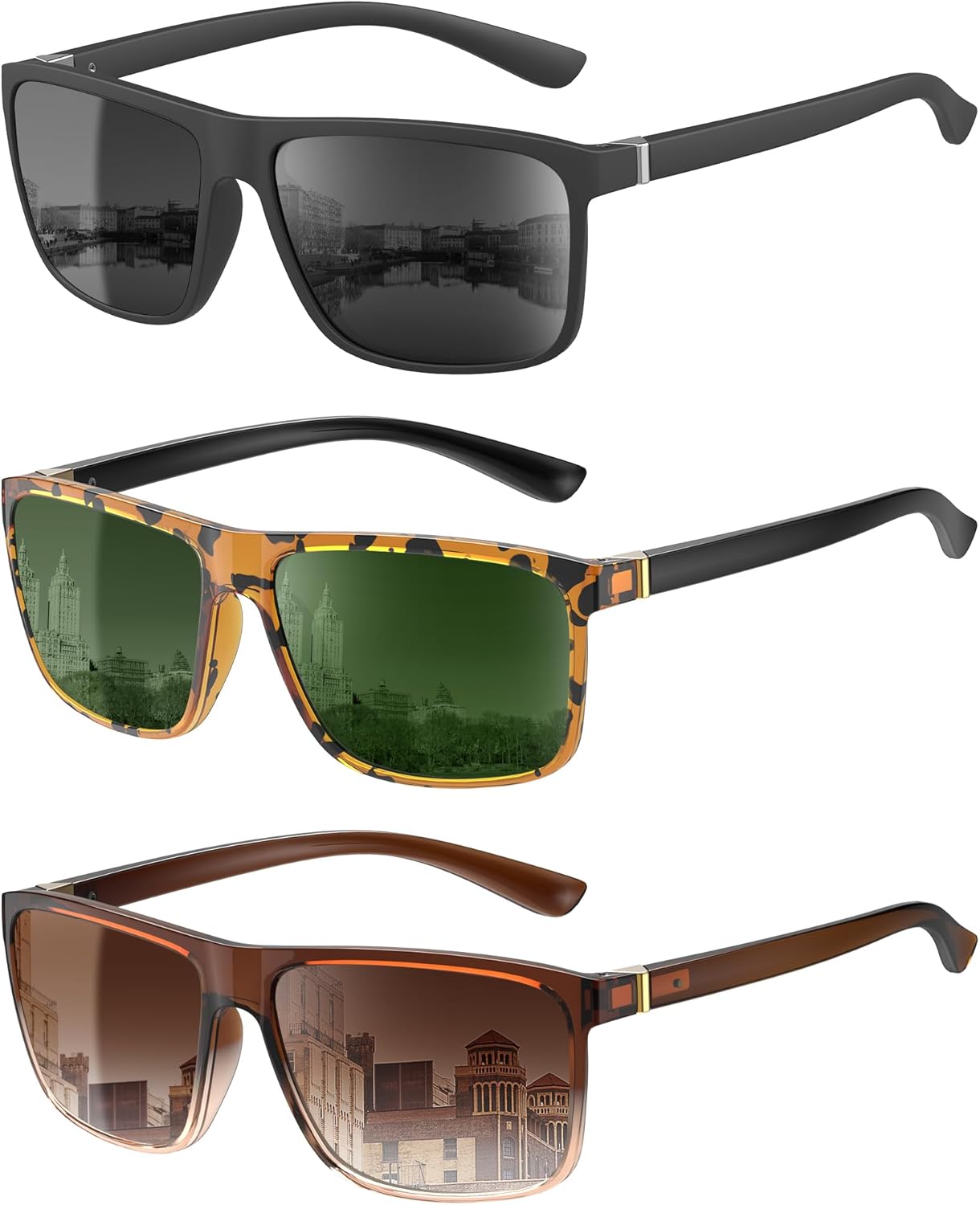 

Поляризованные солнцезащитные очки KALIYADI для мужчин и женщин, мужские солнцезащитные очки с защитой UV400 для вождения, рыбалки, гольфа (3 шт.), Black+gradual Tea+tortoise