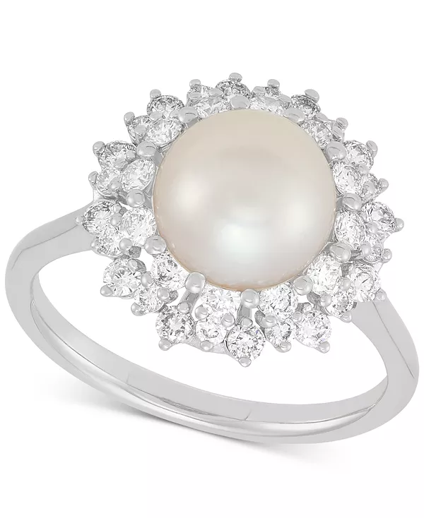

Кольцо с культивированным пресноводным жемчугом (8 мм) и выращенным в лаборатории бриллиантом (3/4 карата) из 14-каратного белого золота Grown With Love, white