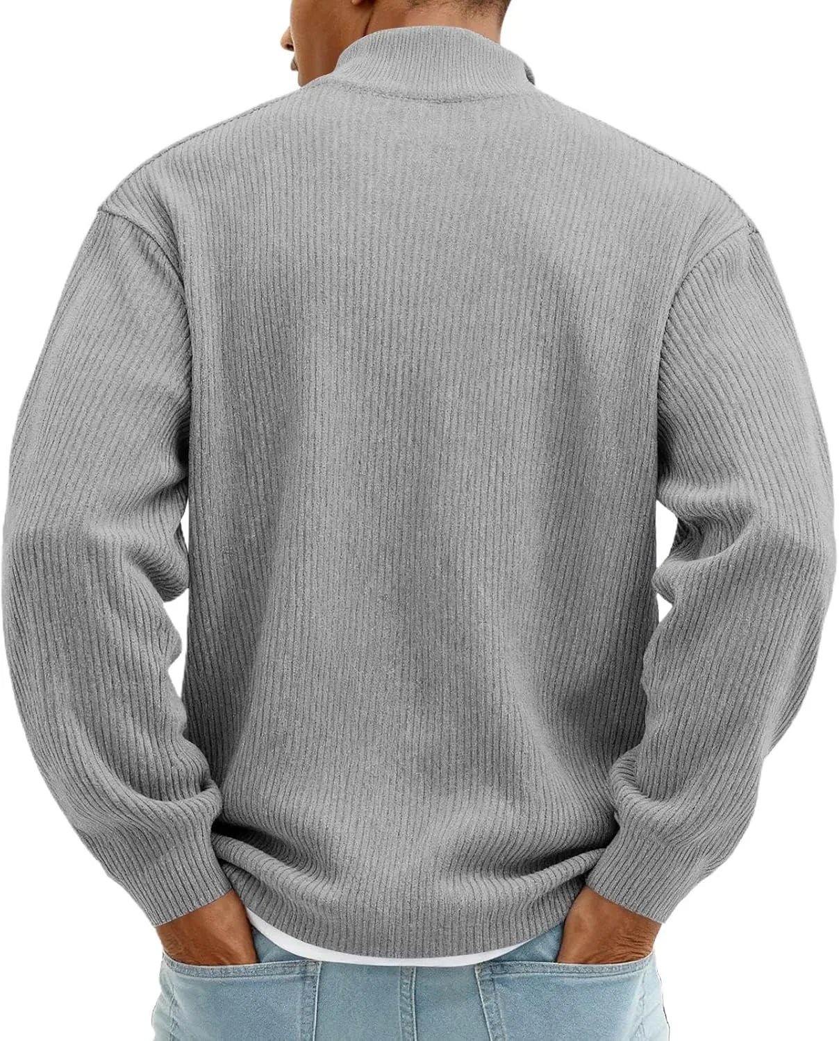 Свитер с четвертью молнии, вельвет, мужской, серый — фото 4