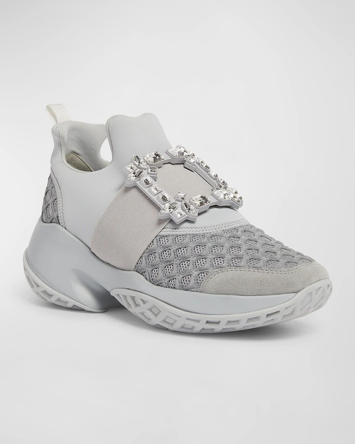 Кроссовки для бега со стразами Viv Run и пряжкой Roger Vivier, серый — фото 2
