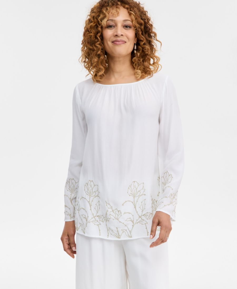 

Женская блузка с цветочной вышивкой JM Collection, Bright White