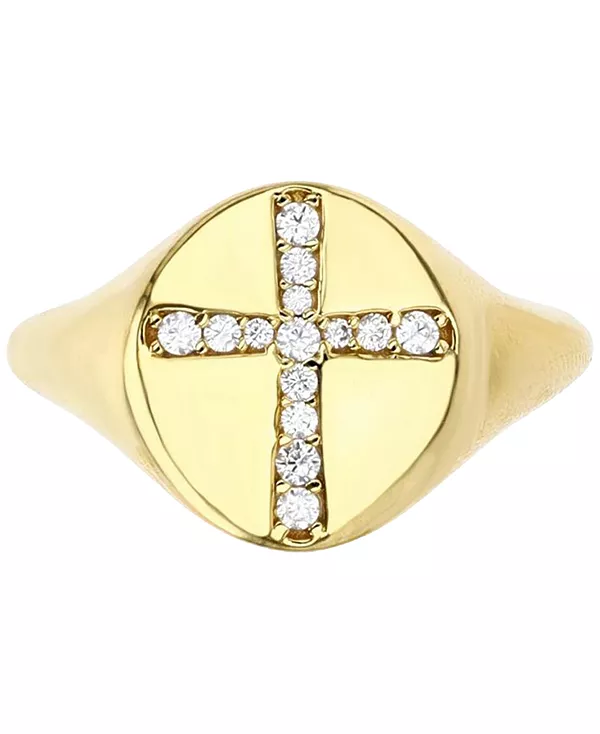 

Кольцо-Печатка с крестом, украшенное паве из кубических цирконий Macy'S, gold