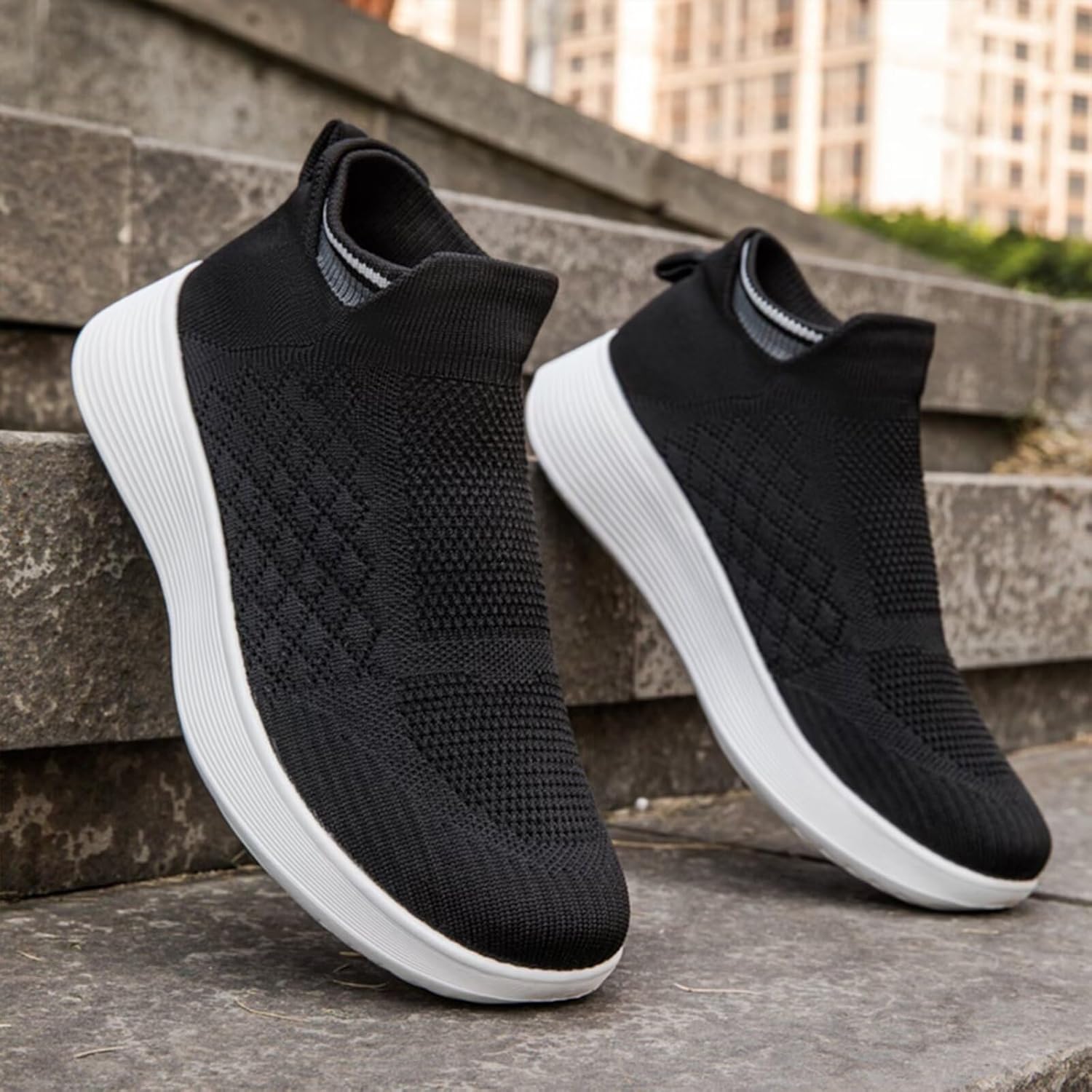 Кроссовки Ozefiad Slip-on для мужчин и женщин, сетчатые кеды без шнурков, повседневная обувь для прогулок, белый — фото 3