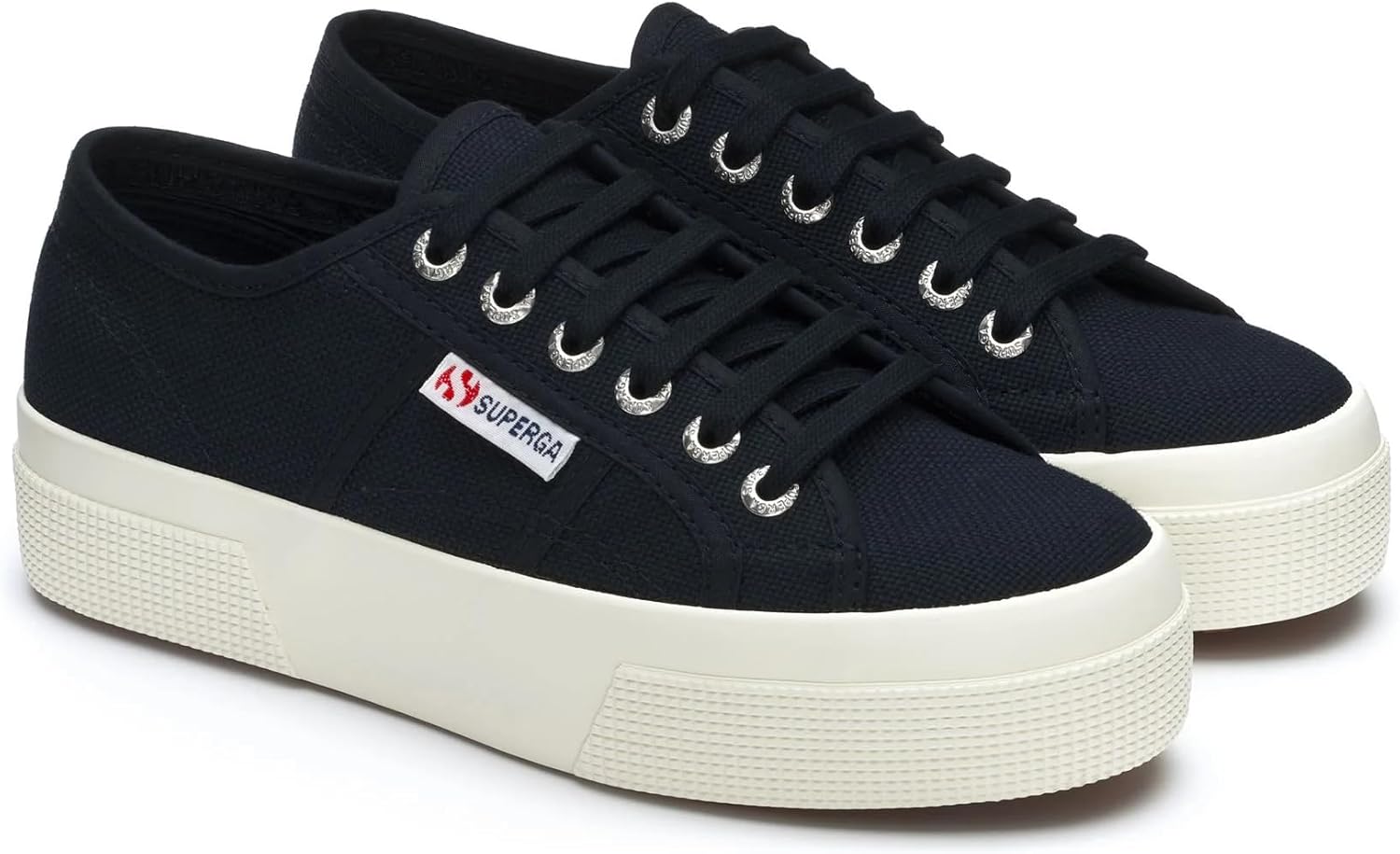 Кроссовки Superga 2740 Platform для мужчин и женщин - иконические итальянские теннисные кроссовки с дышащим верхом из ткани и нескользящей резиновой подошвой, Navy Avorio — фото 4