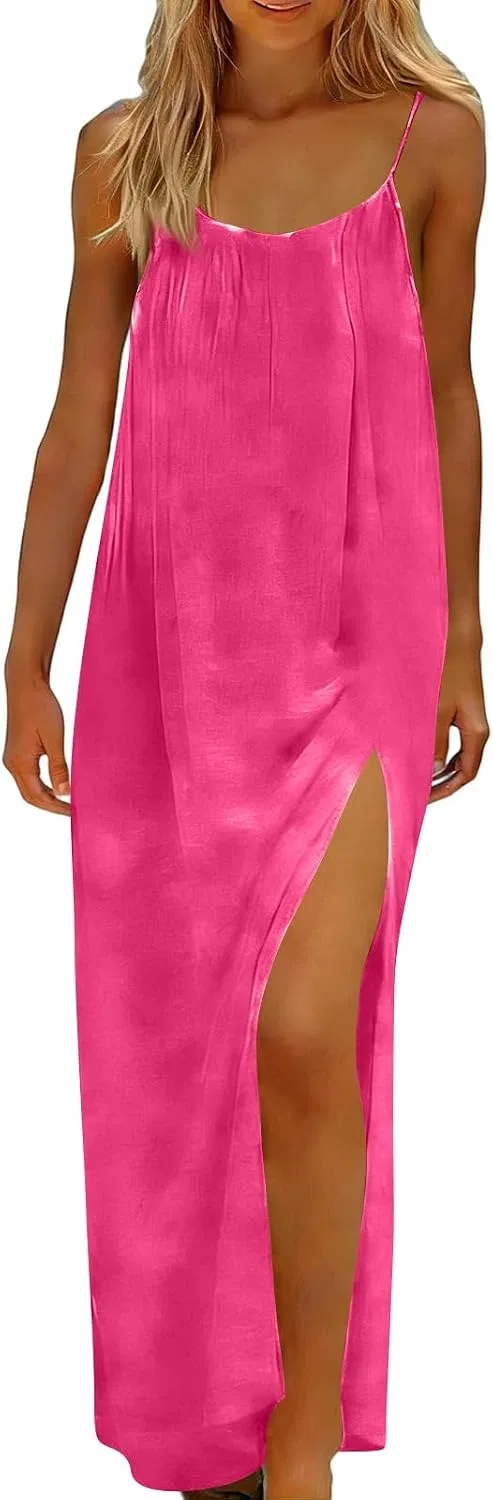 Женское летнее платье с открытой спиной на бретелях, Hot Pink — фото 2