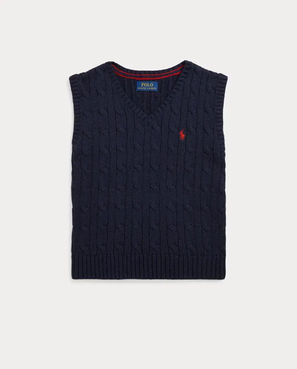 Детский вязаный жилет для мальчиков с косами Polo Ralph Lauren, Azul Marino — фото 4