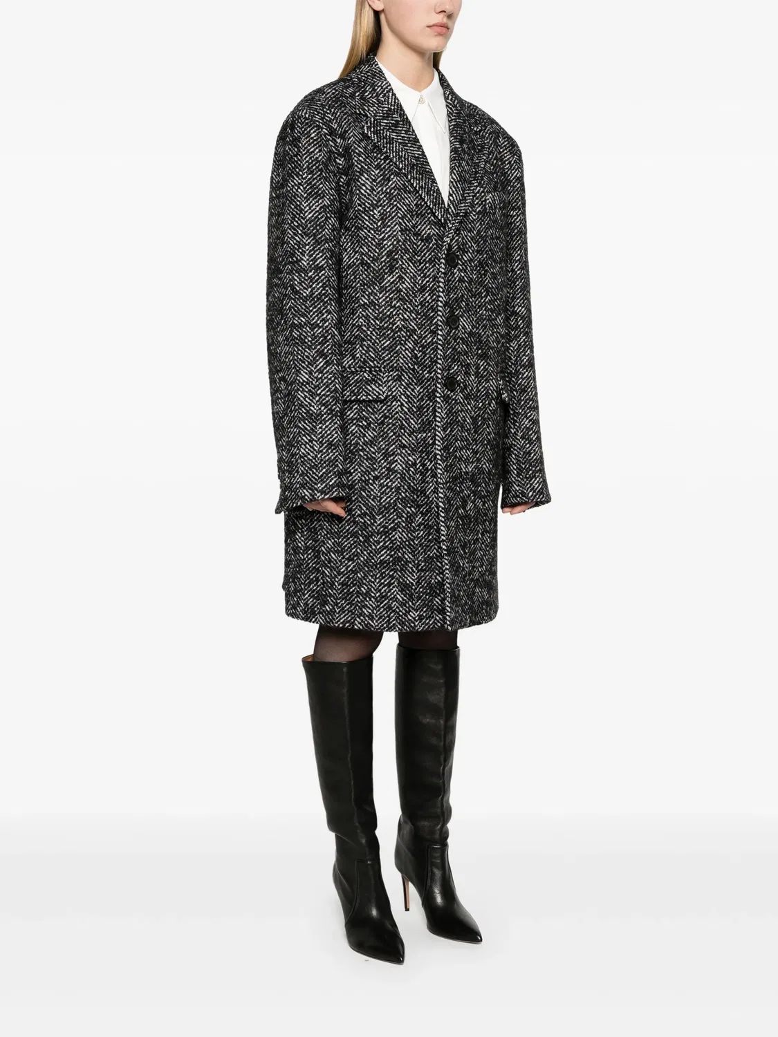 Пальто в елочку из шерстяного микса DSQUARED2, черный — фото 4