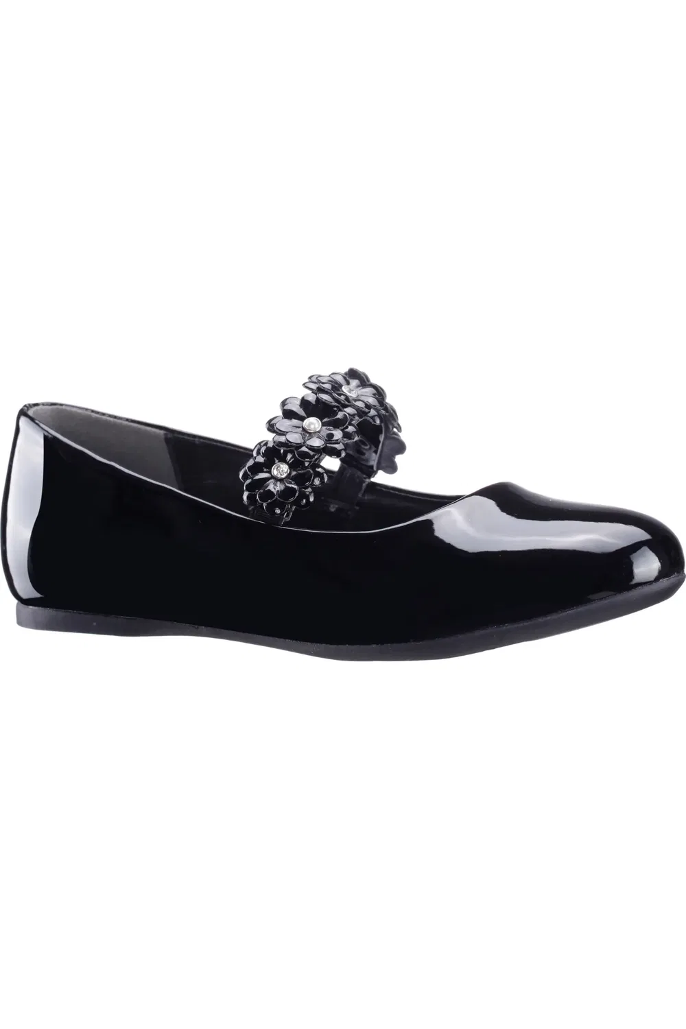 Балетки детские с цветочными аппликациями и ремешком Rozy Nina, Black Patent