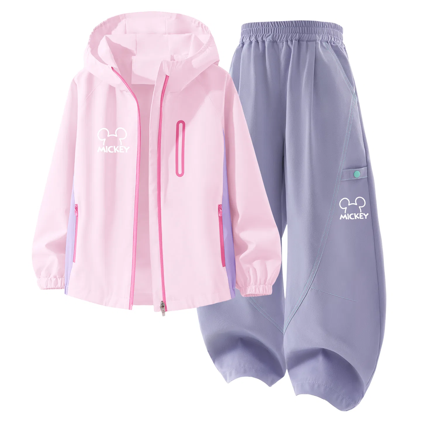 Детский комплект спортивной одежды с капюшоном и принтом Disney, Thick Plate Di Line K_Left Light Baby Pink+Thick Plate Di Line K_Right Medium Light Leaf Purple