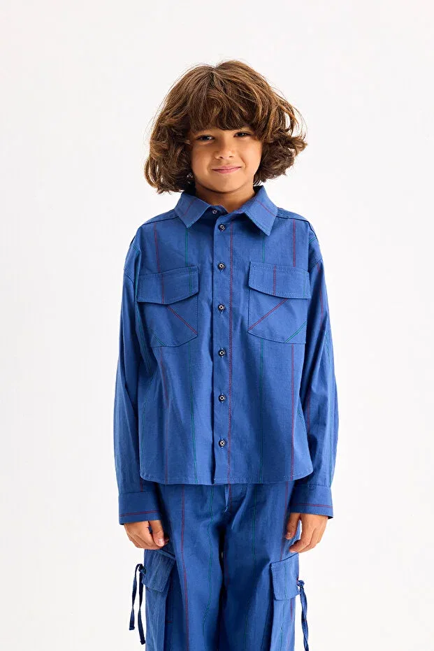 Детская рубашка для мальчиков с длинным рукавом Cosmo Striped Shirt Marvy, Blue
