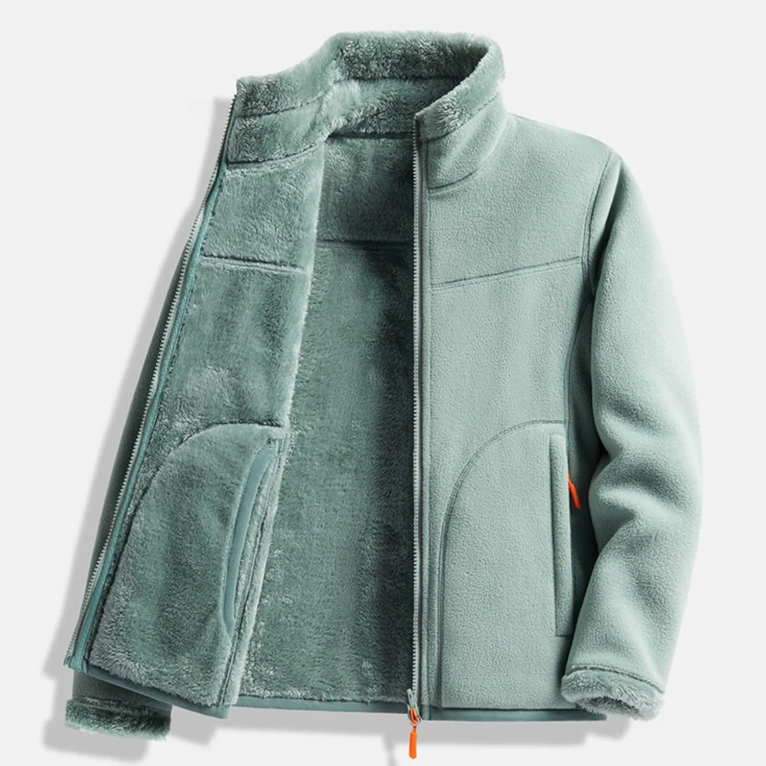 Женское утепленное пальто на флисе с принтом, модель Sherpa Lined Coats Women Fleece Teddy Winter Warm Full Zipper Solid Color Jackets Fluffy Fluffy Casual Comfortable Soft Furry Jackets With Pockets, Verde menta — фото 3
