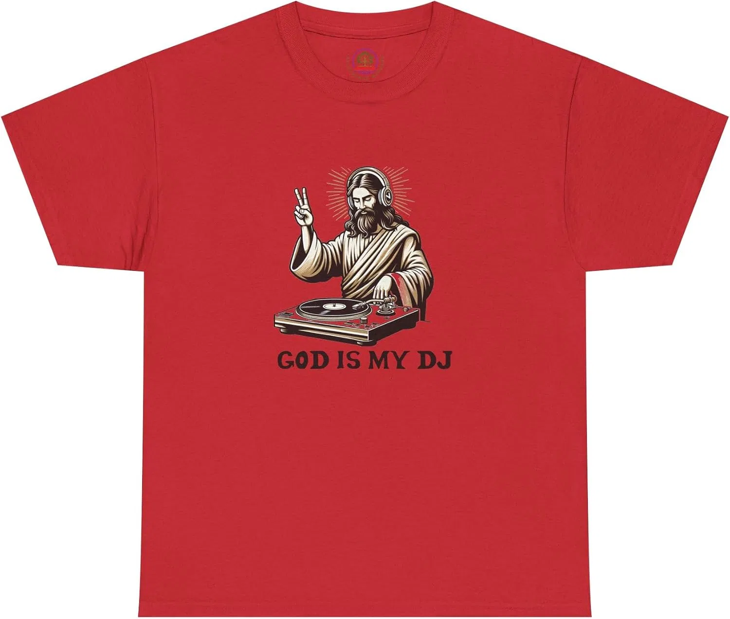 Мужская футболка с принтом God is My DJ, красный