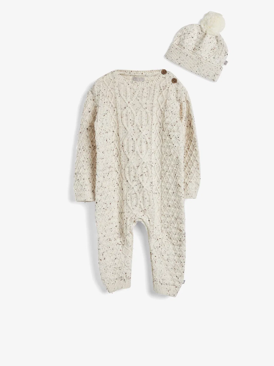 Комбинезон-слип с шапкой, вязаный, Oatmeal Cable Knit The Little Tailor, цвет овсяный — фото 2