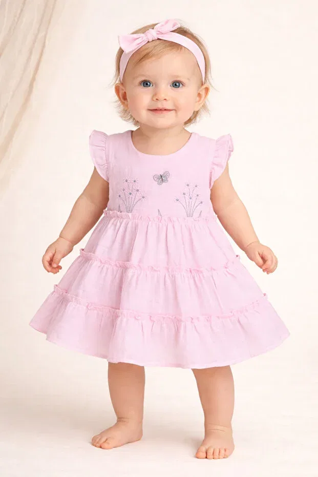 Детское платье для девочек с рюшами Lake Days Quote Nehad Bebe, Pink