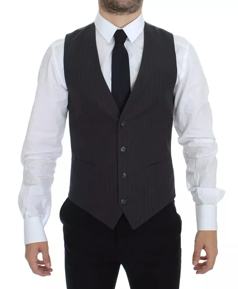 Мужской жилет с полной застежкой на пуговицах Gray Striped Formal Dress Gilet Vest Dolce & Gabbana, Gray