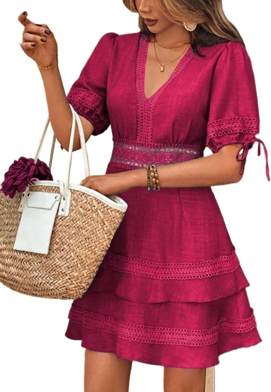 Женское летнее платье A-силуэта с кружевом, Red Violet