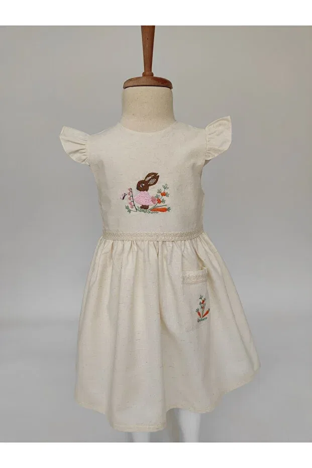 Детское платье для девочек с вышивкой кролика Ely Baby, Nude Color — фото 4