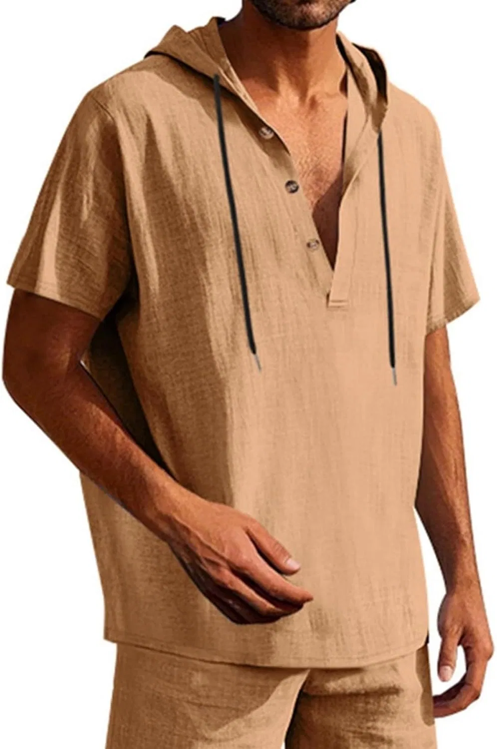 Мужская худи с капюшоном на пуговицах Cotton Linen, Brown