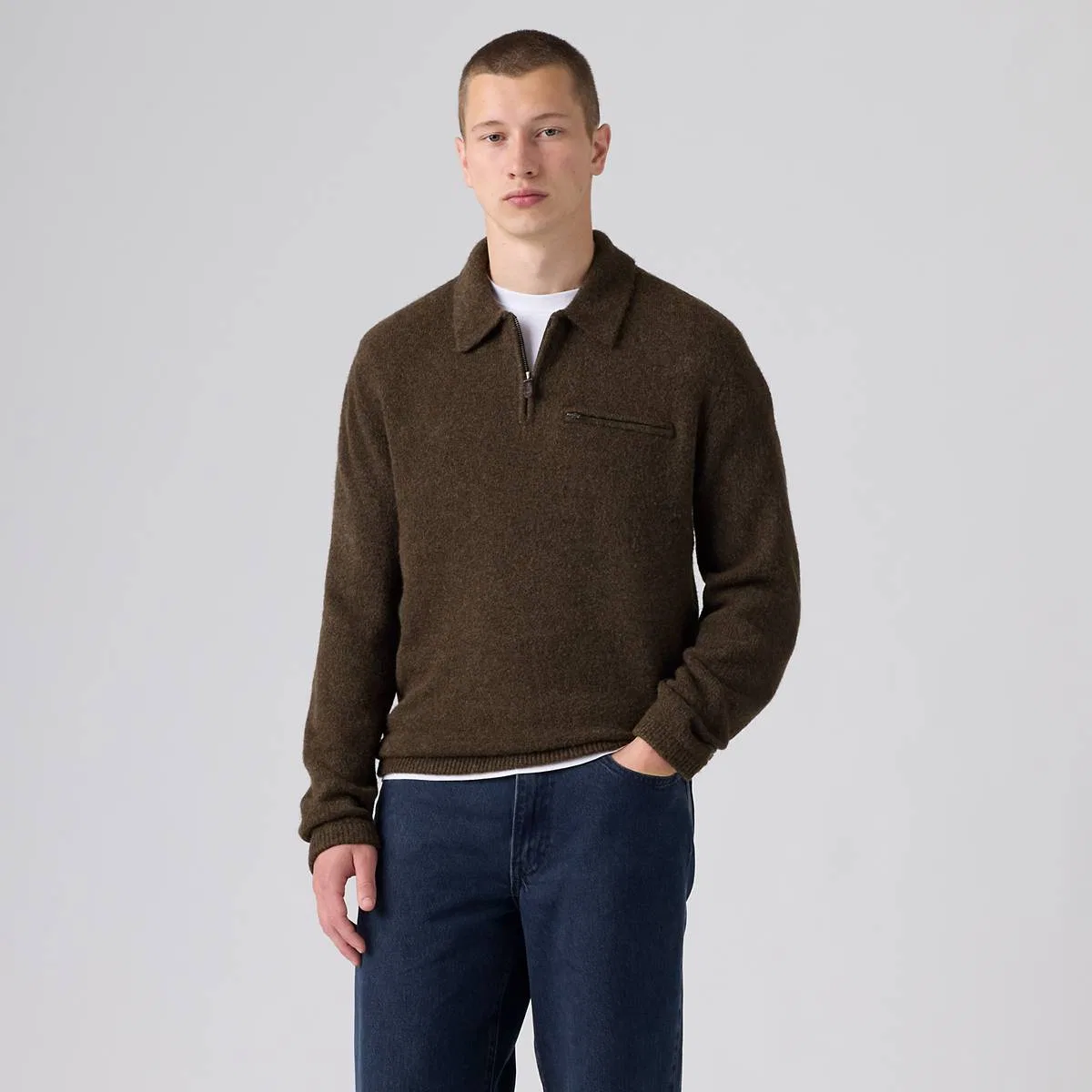 Свитер с воротником и застежкой-молнией до середины груди от Boulder Levi's, Hot Fudge Heather - White — фото 3