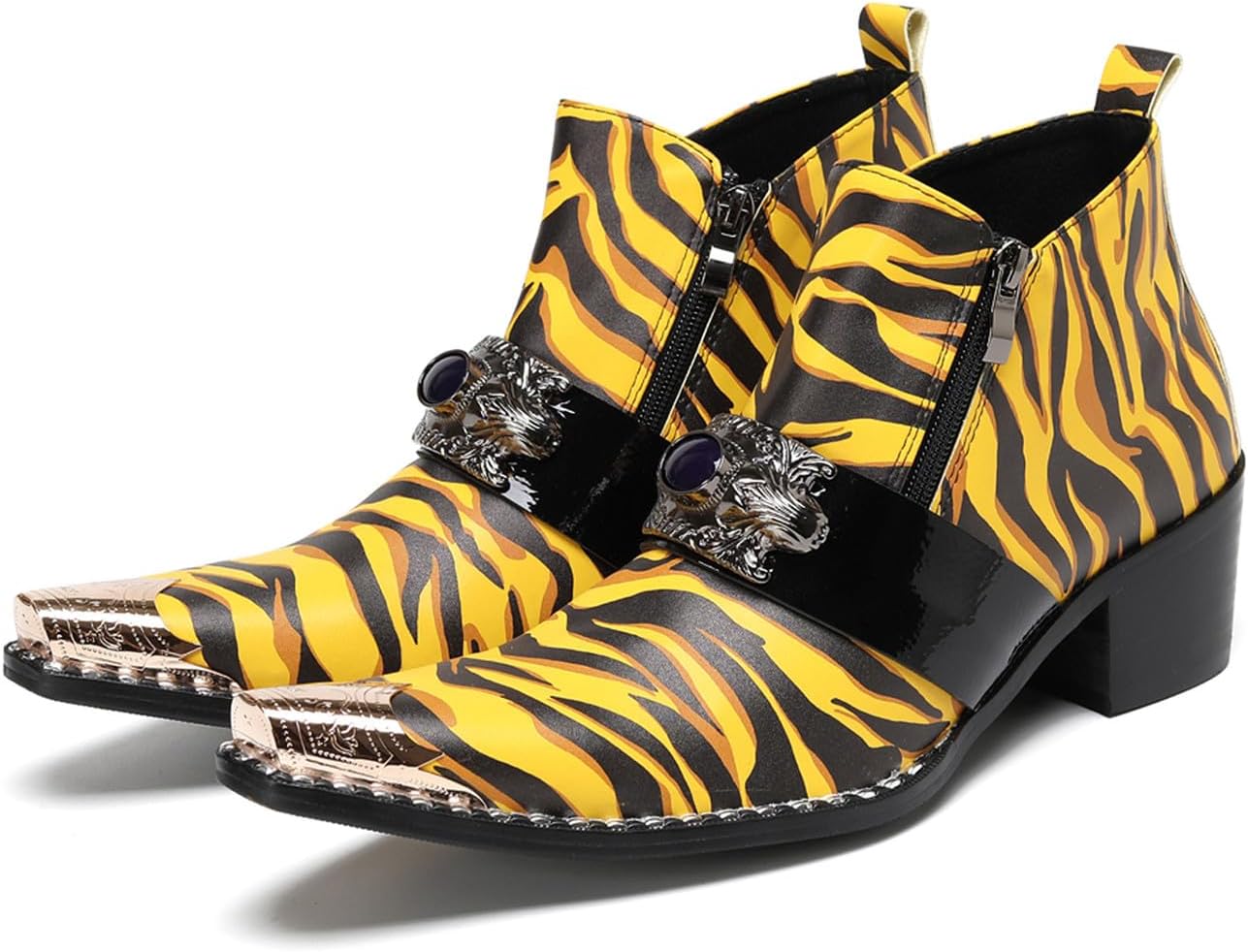 

Мужские повседневные западные ботинки Chelsea Santimon - настоящая кожа, ковбойские ботинки с черной каменной цепочкой и металлическим носком, двойная молния для модной вечеринки, диско-бара