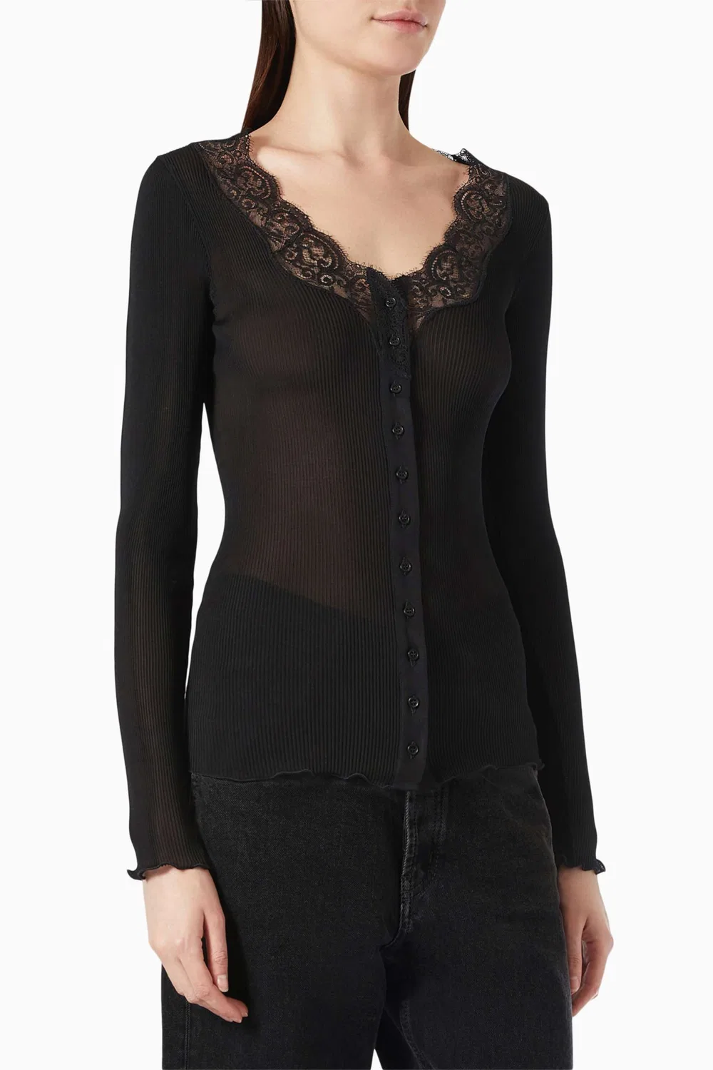 Кардиган с кружевной отделкой SAINT LAURENT