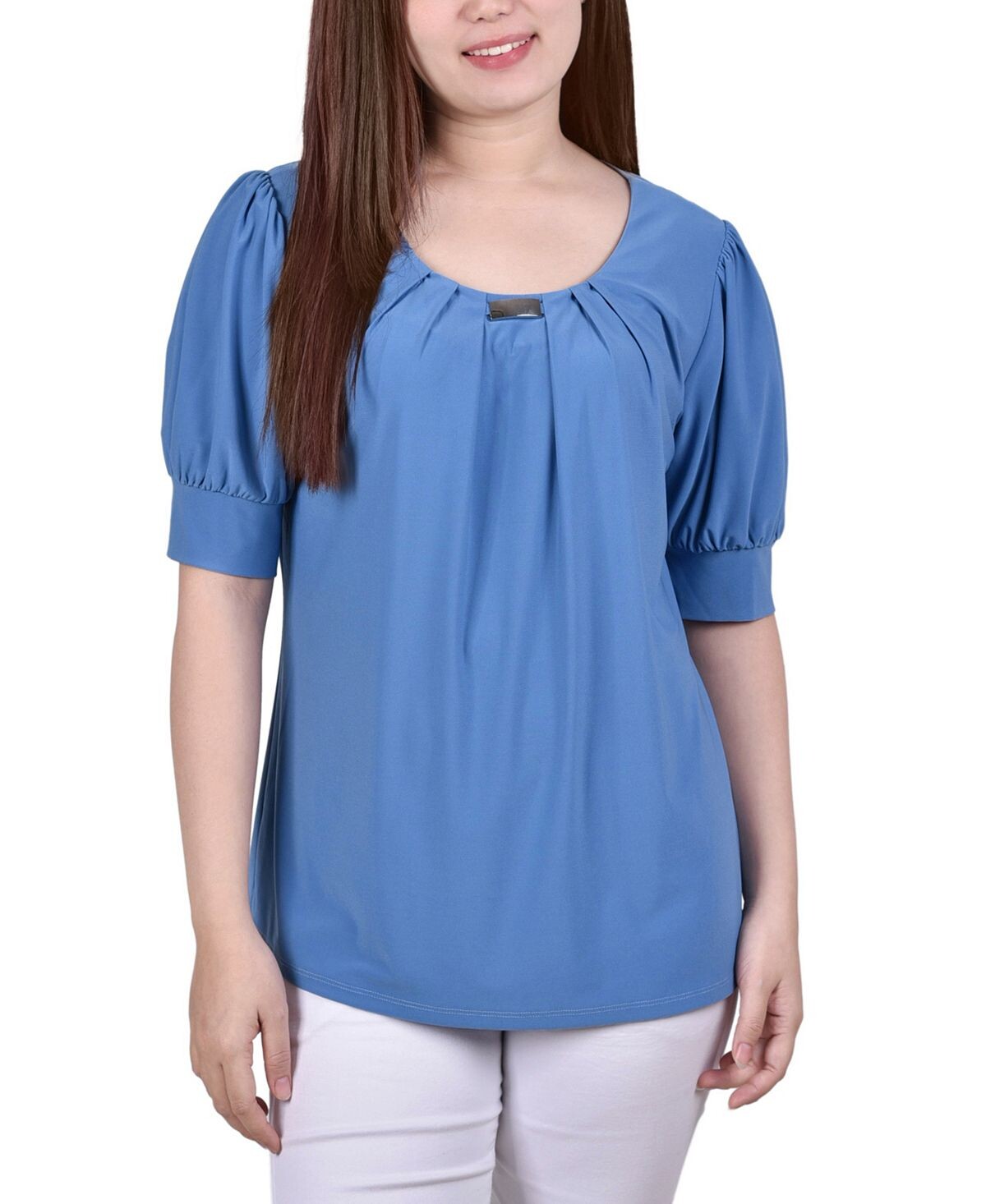 

Миниатюрный топ с короткими рукавами и объемными рукавами NY Collection, мульти