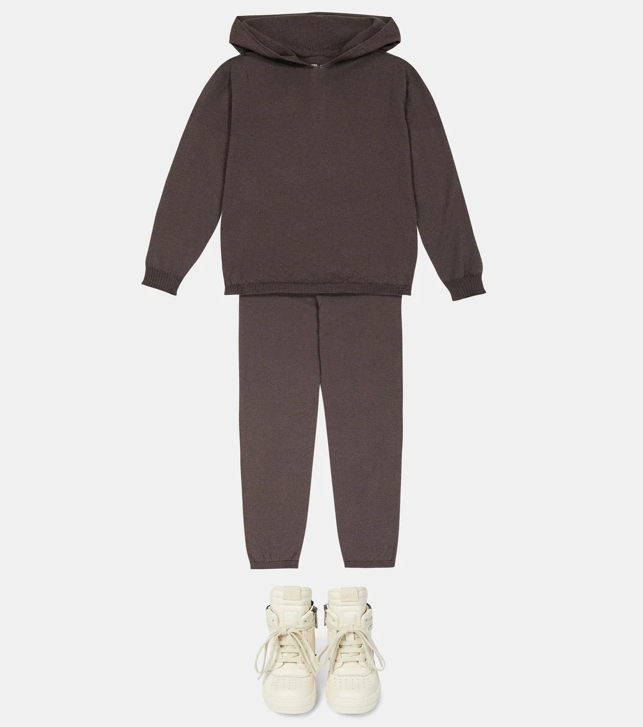 Худи шерстяное Rick Owens Kids, коричневый — фото 2