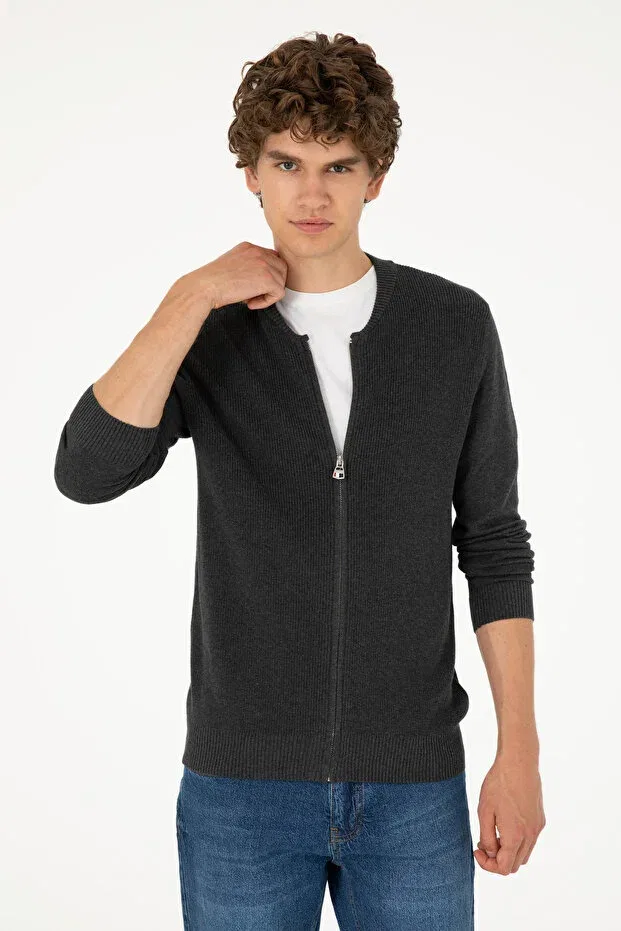 Мужской кардиган с длинным рукавом Basics U.S. Polo Assn., Anthracite Melange — фото 3