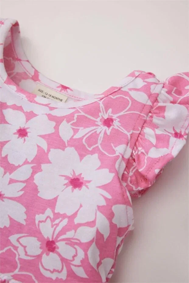 Детское платье для девочек с принтом Patterned Short Sleeve Dress Defacto, Pink-Pn170 — фото 2