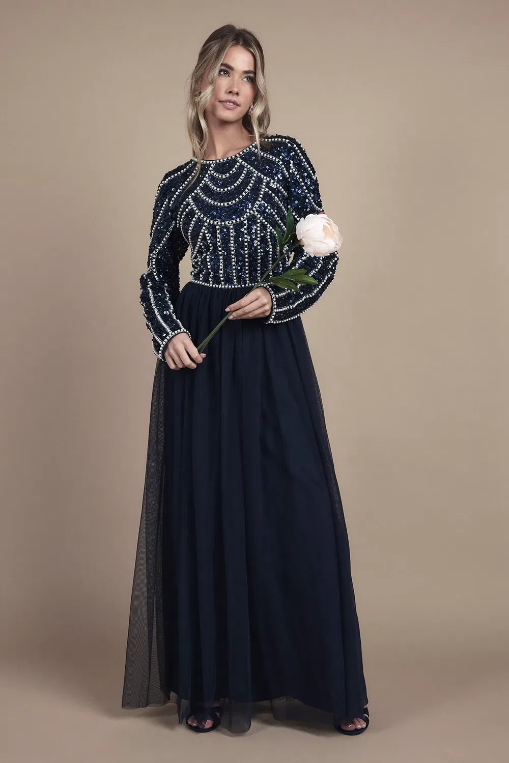 Детское платье для девочек с жемчугом на лифе Teen Pearl Embellished Bodice Bridesmaid Tulle Skirt Coast, Navy