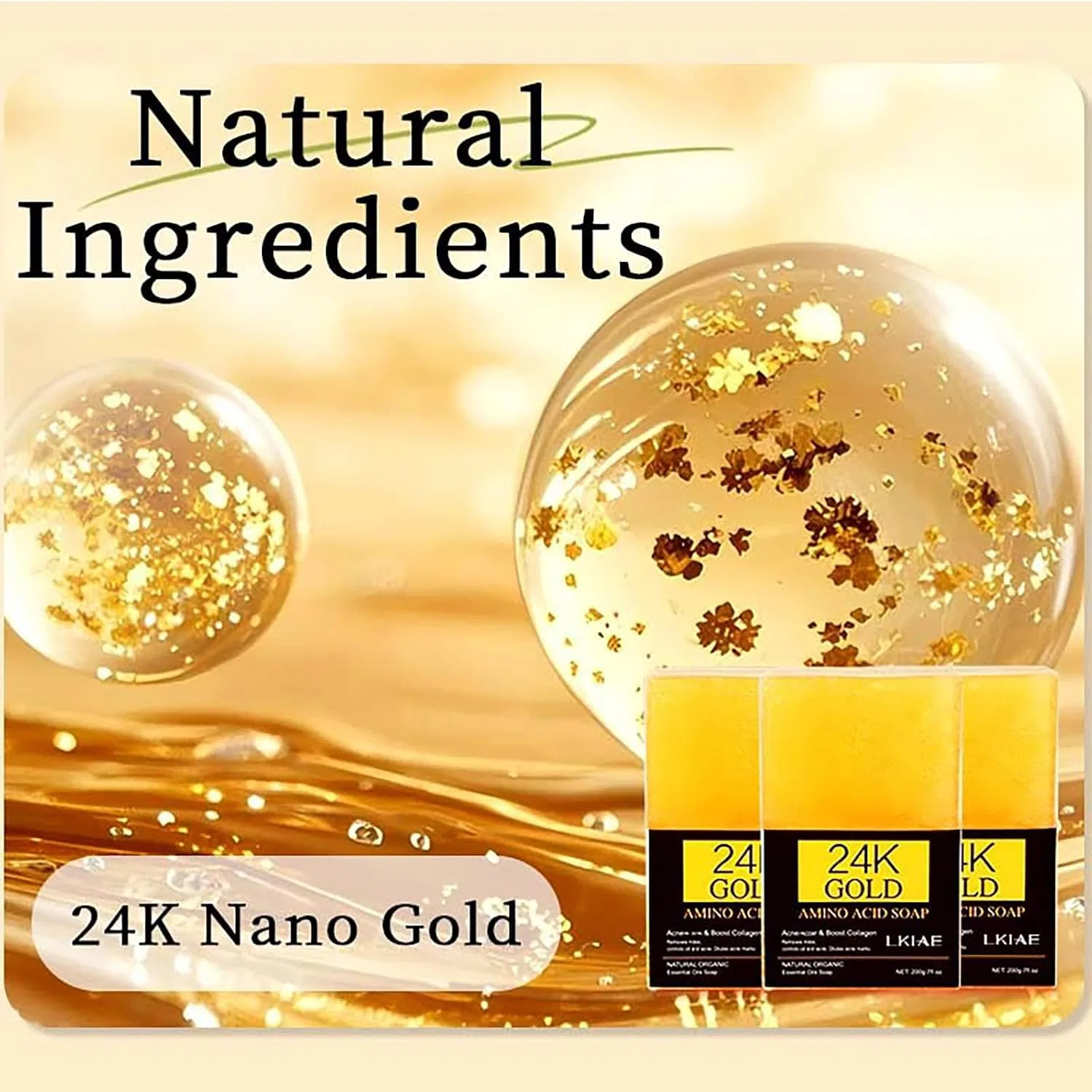 Мыло с 24K золотом и аминокислотами AILKE BOOST LUSTER, набор 3 шт, 200 г, Pack of 3 — фото 3
