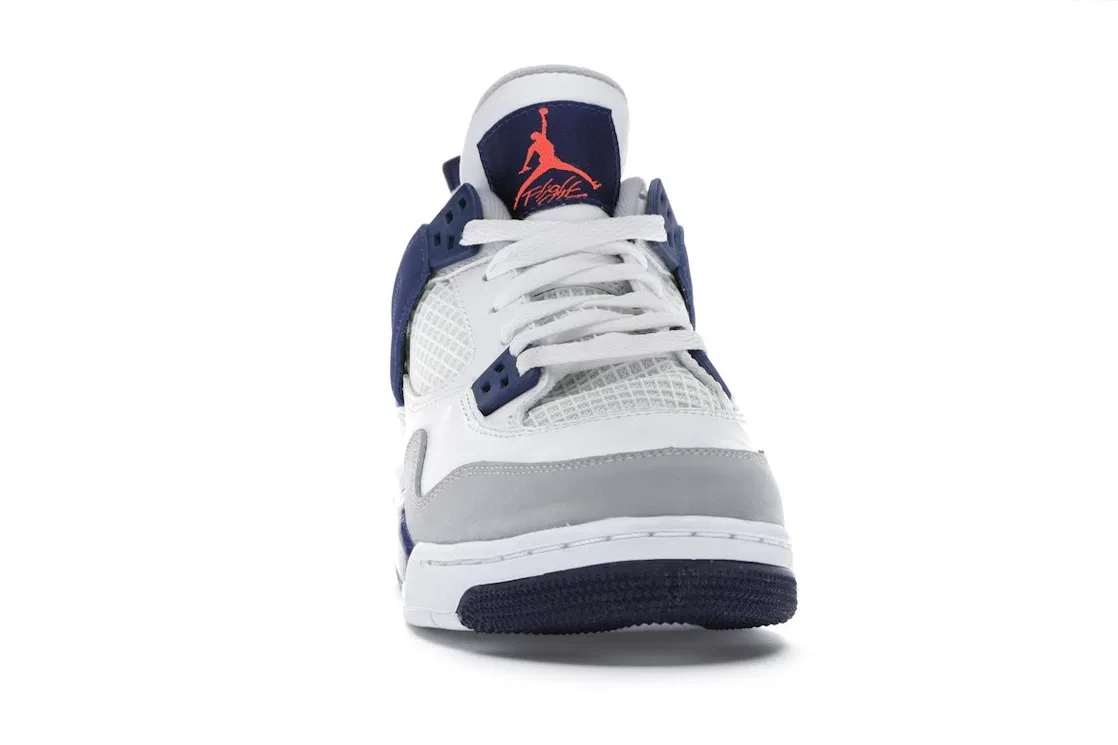 Детские кроссовки с принтом Jordan 4 Retro Jordan, White/Deep Royal Blue-Wolf Grey-Hyper Orange — фото 2