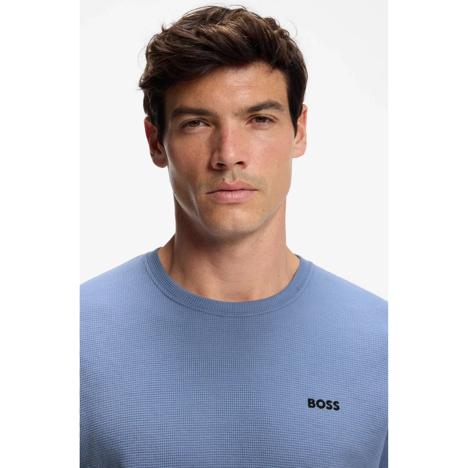 Мужская пижамная футболка с вафельной структурой BOSS, Light Blue — фото 2