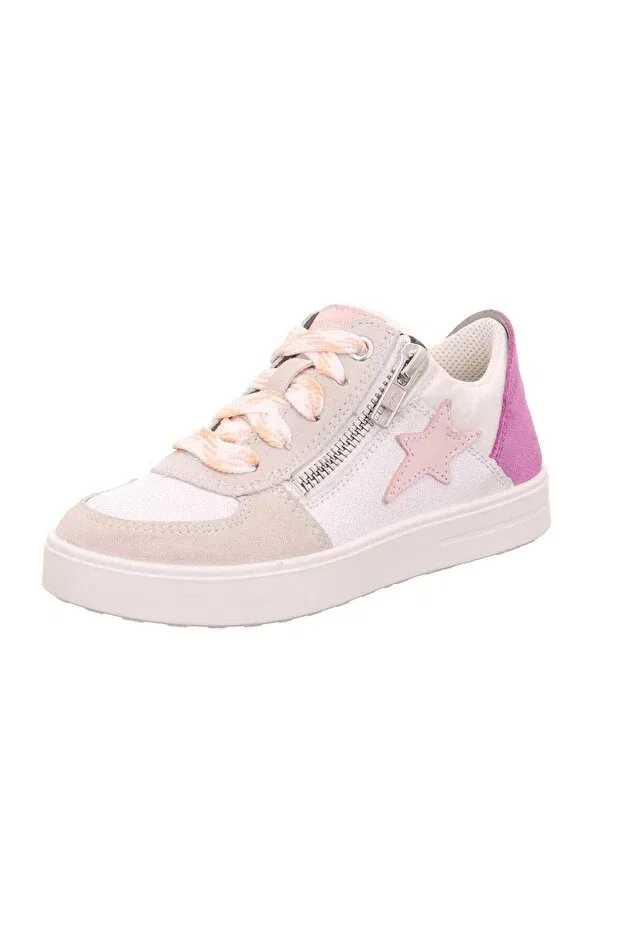 Детские кроссовки для девочек на молнии и шнуровке Superfit, White And Pink Suede Leather — фото 2