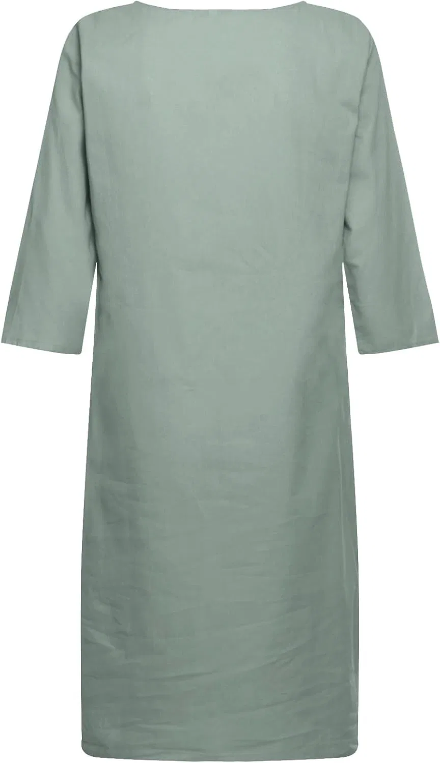 Женское мини-платье с V-образным вырезом из льна и хлопка, Mint Green — фото 3