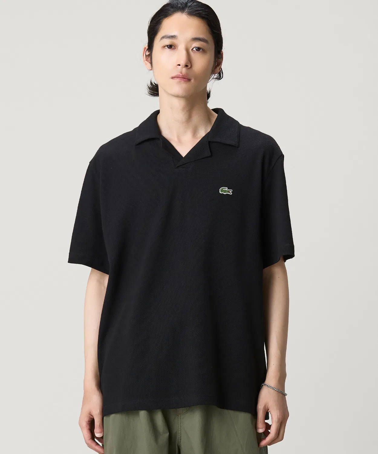 Мужская футболка поло с открытым воротом, хлопок и лен, Classic Fit LACOSTE, Off White — фото 3