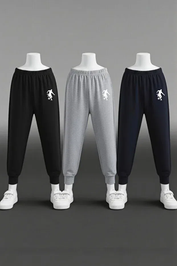 Детские спортивные штаны для девочек с принтом 3 шт Han Elegant, Black/Gray/Navy