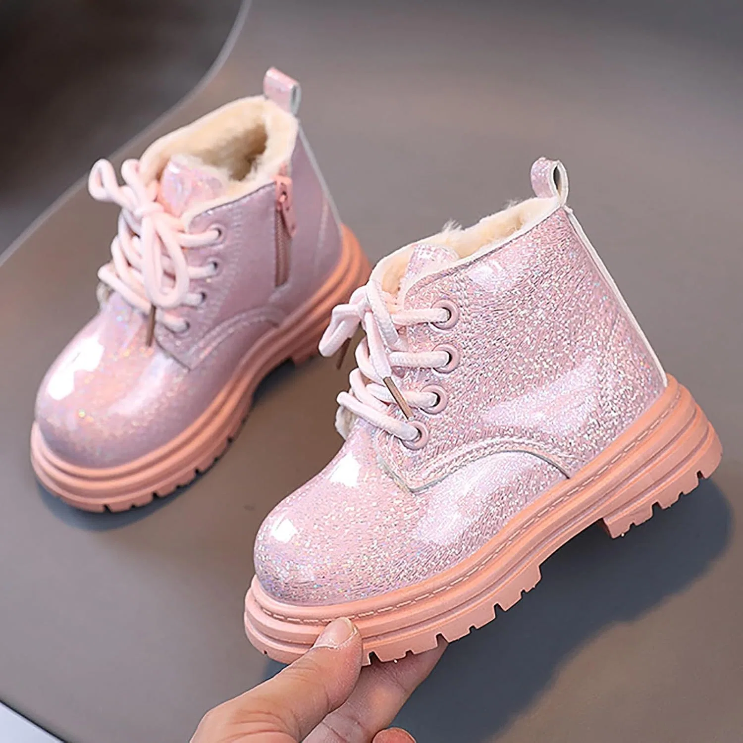 Детские зимние ботинки для девочек на молнии IWIHMIV, Pink — фото 2