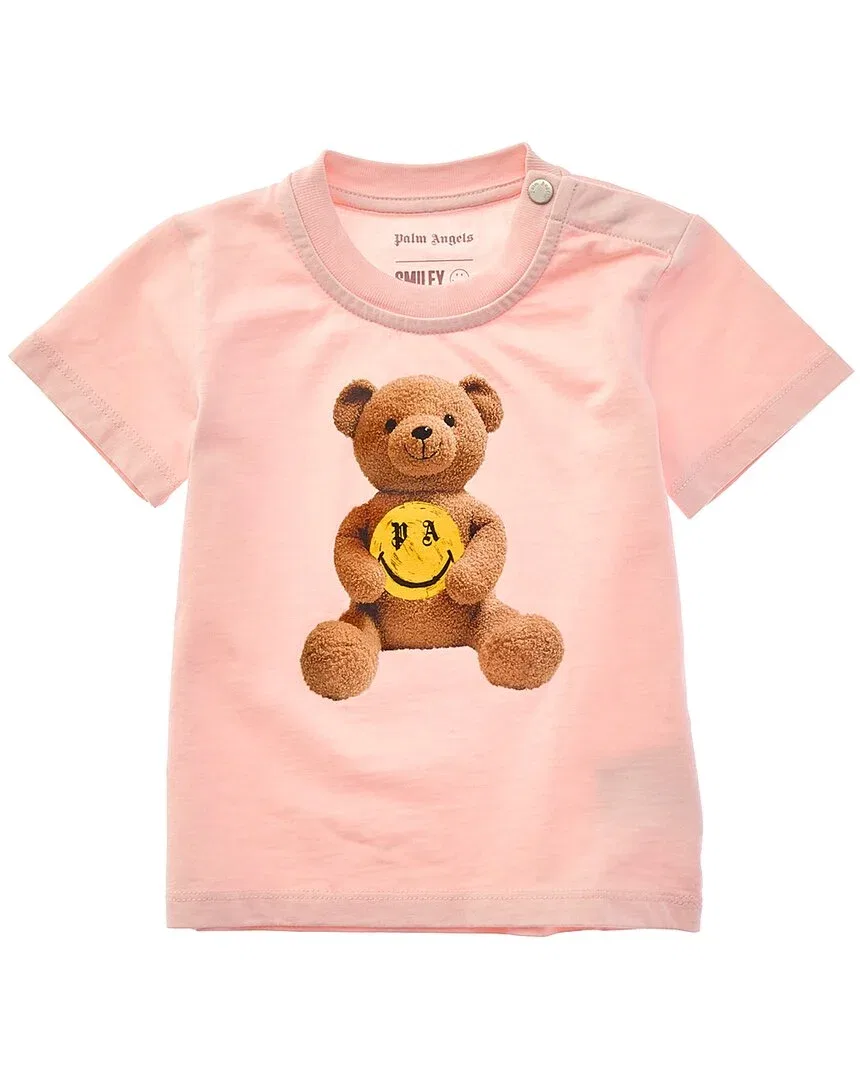 Детская футболка для девочек с принтом Palm Angels Smiley Bear, розовый — фото 2
