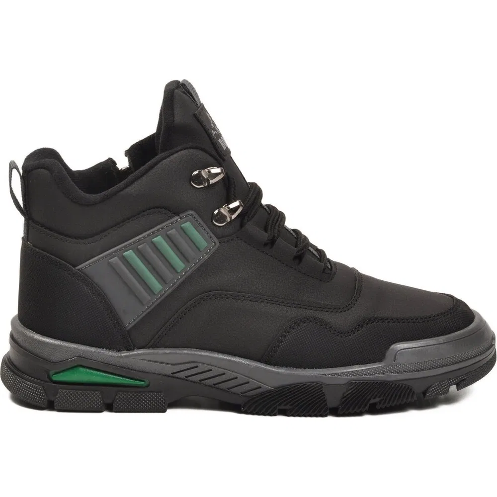 Детские утепленные ботинки для активного отдыха с мехом, Siyah-Yeşil Polarlı Unisex Outdoor Bot 444 G Ayk's