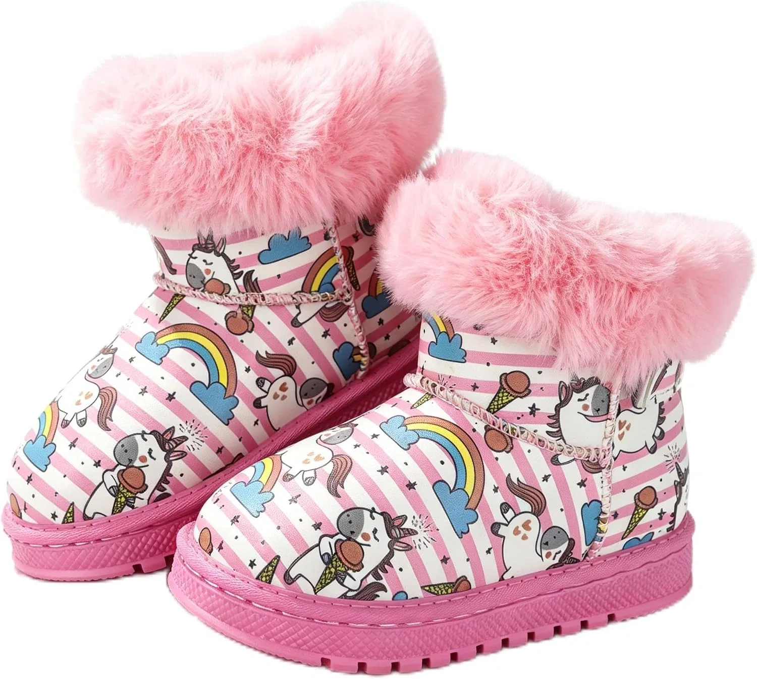 Детские зимние сапоги для девочек с принтом единорога TBIOUSER, Unicorn Pink