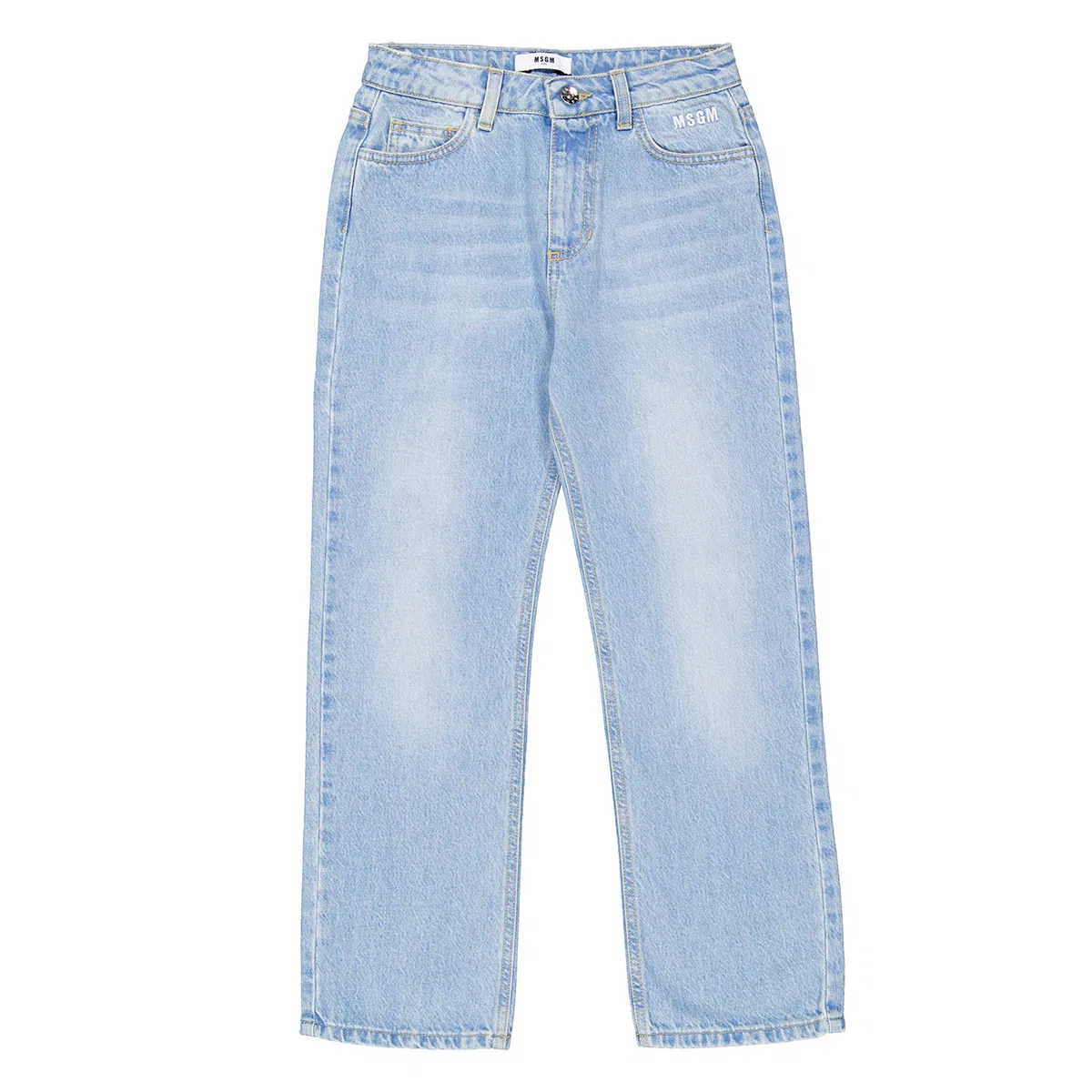 Джинсы с вышитым логотипом, средней посадки MSGM, Denim Blu/Blue Denim