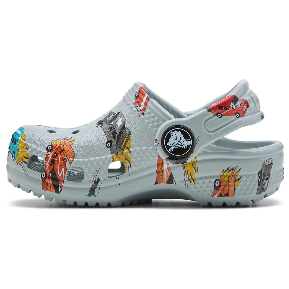 Детские классические сабо с графическим рисунком для малышей Crocs, Grey Car Multi — фото 3