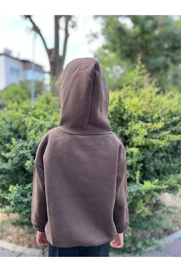 Детское худи для девочек с принтом Girls' Hooded Naughty Cats Printed Morning Kids, Brown — фото 3