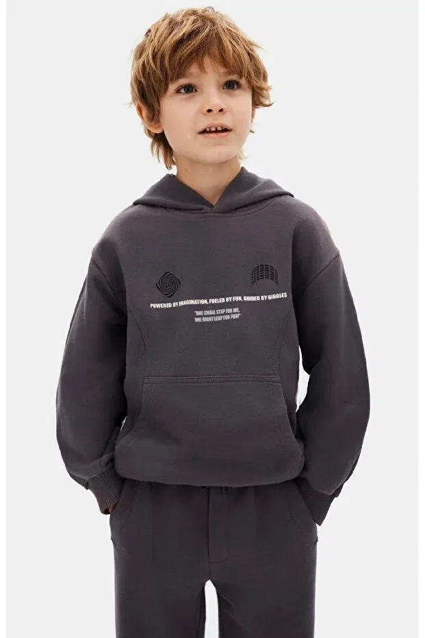 Детский комплект спортивного костюма для мальчиков с принтом Limi boy's ka hooded amuk tracksuit set Nk Kids, Gri — фото 3