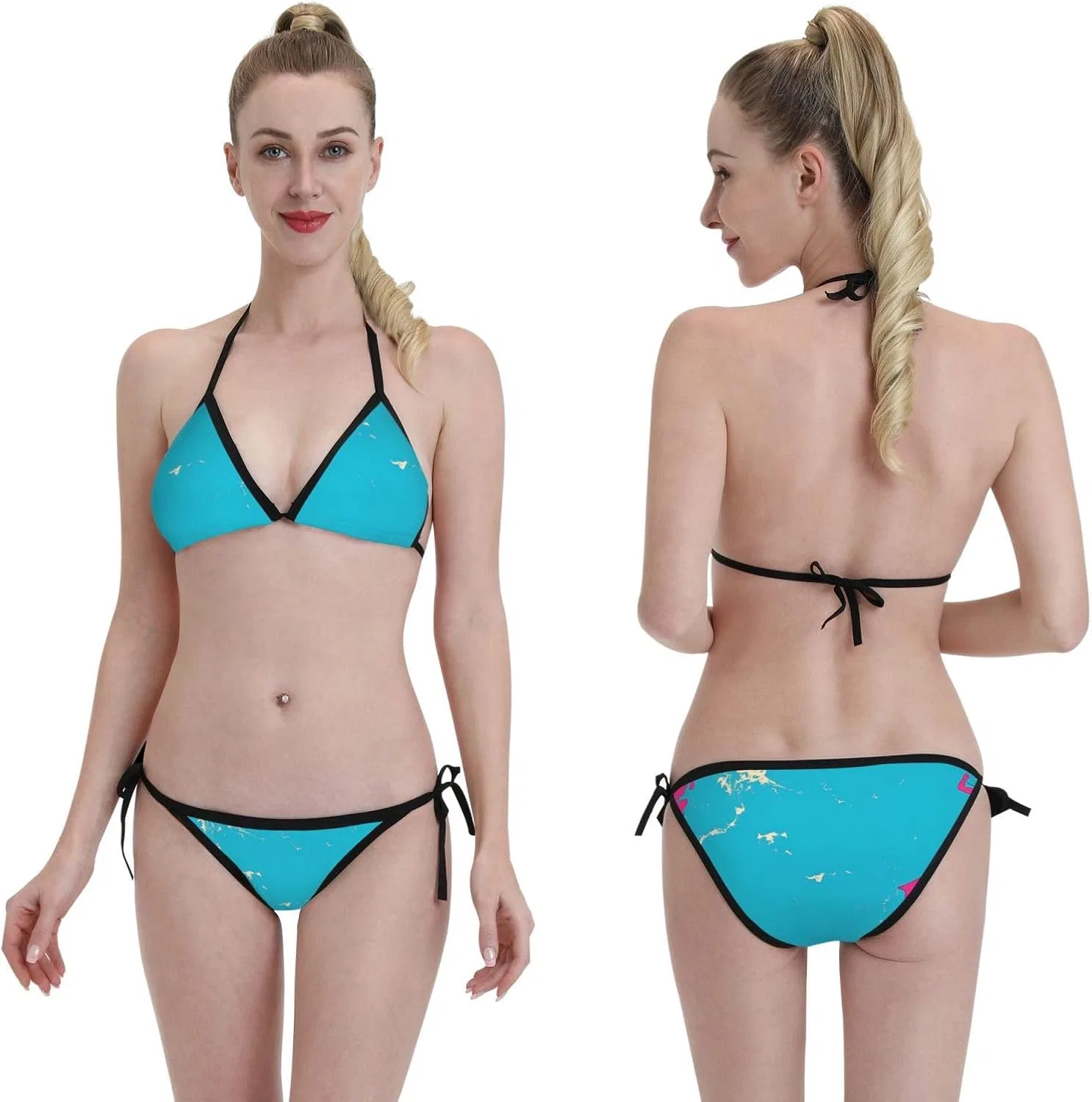 Женский бикини-сет с цветочным принтом Halter Triangle Tie Side, Sky Blue Shark — фото 4