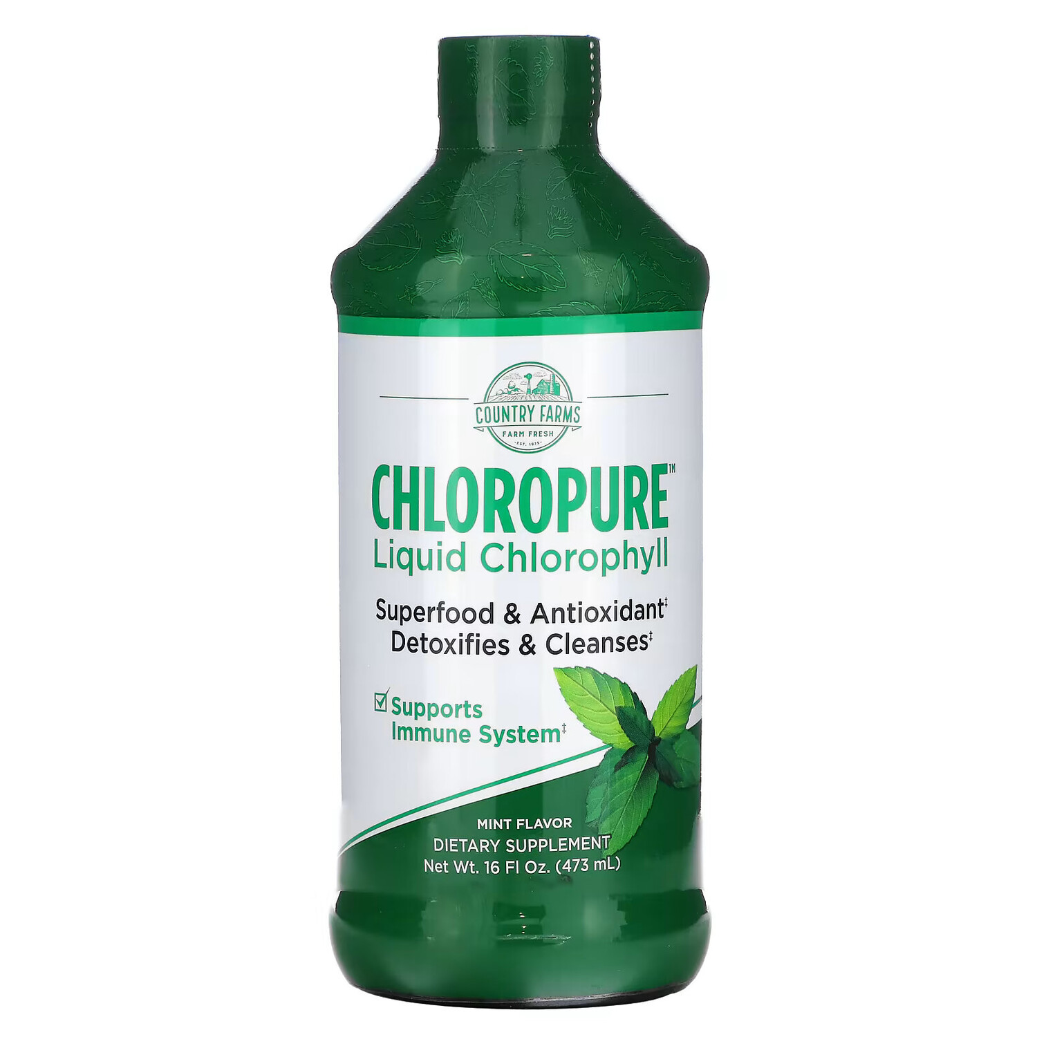 

Country Farms, Chloropure, жидкий хлорофилл, мята, 473 мл (16 жидк. Унций)