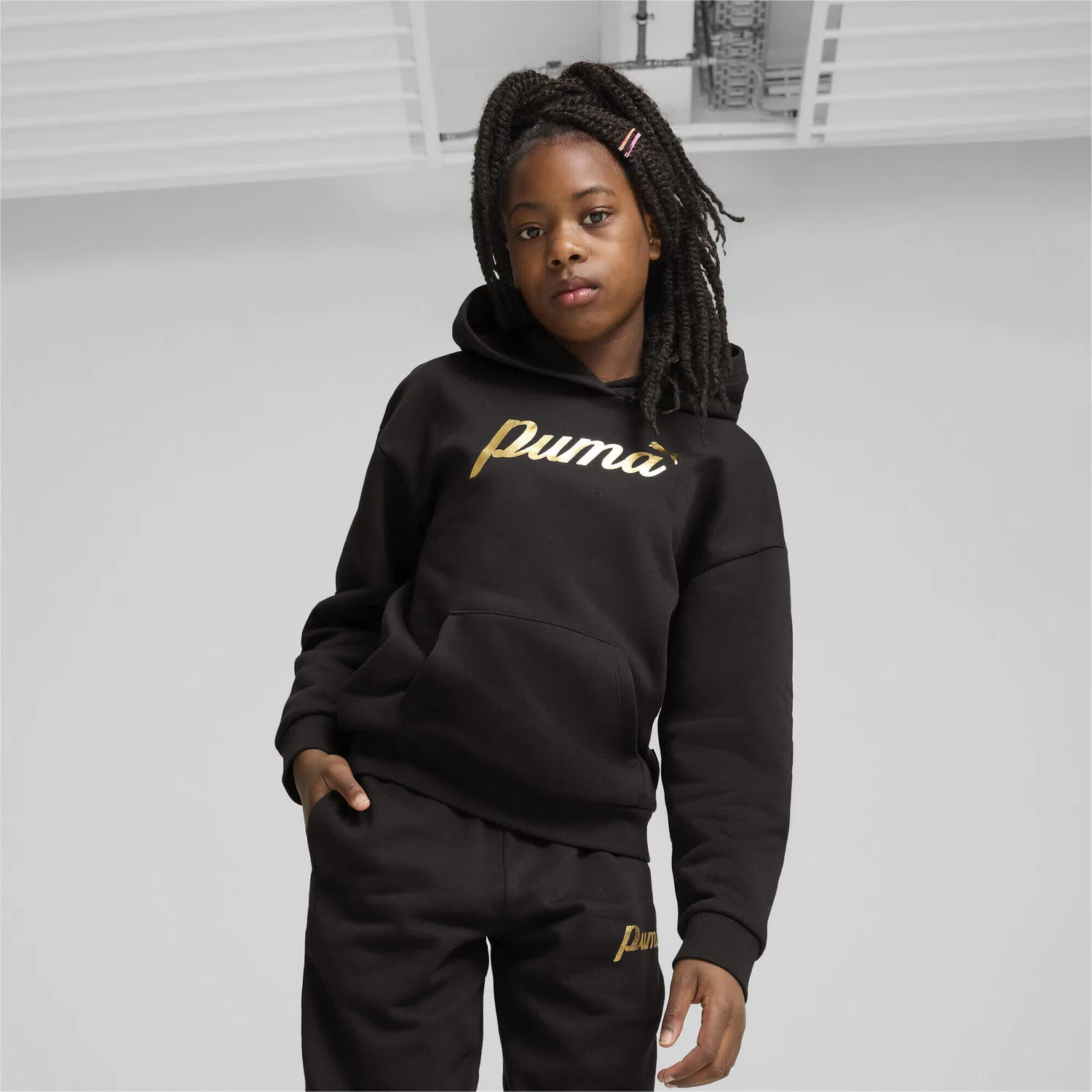 Детское худи с длинным рукавом ESS+ SCRIPT Puma, Schwarz Gold — фото 4